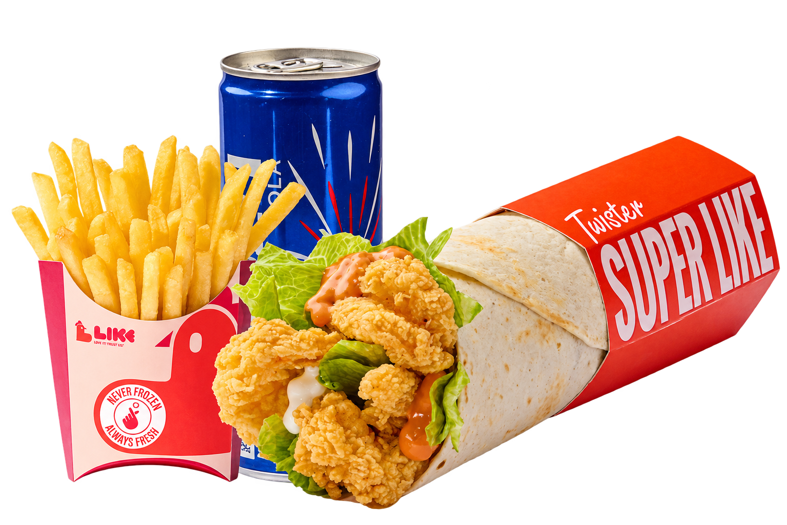 LIKE Twister wrap meal with fries and a Kinza drink